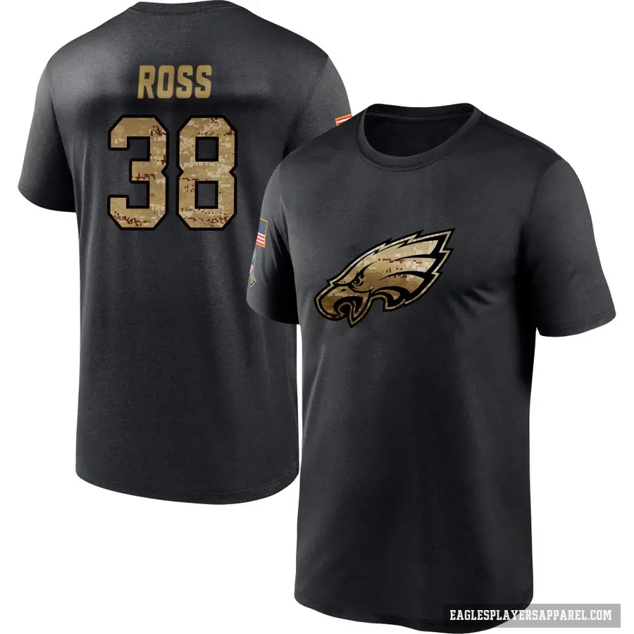 Men's ＃38 John Ross Philadelphia Eagles Black 2020 Salute To Service Performance T-Shirt