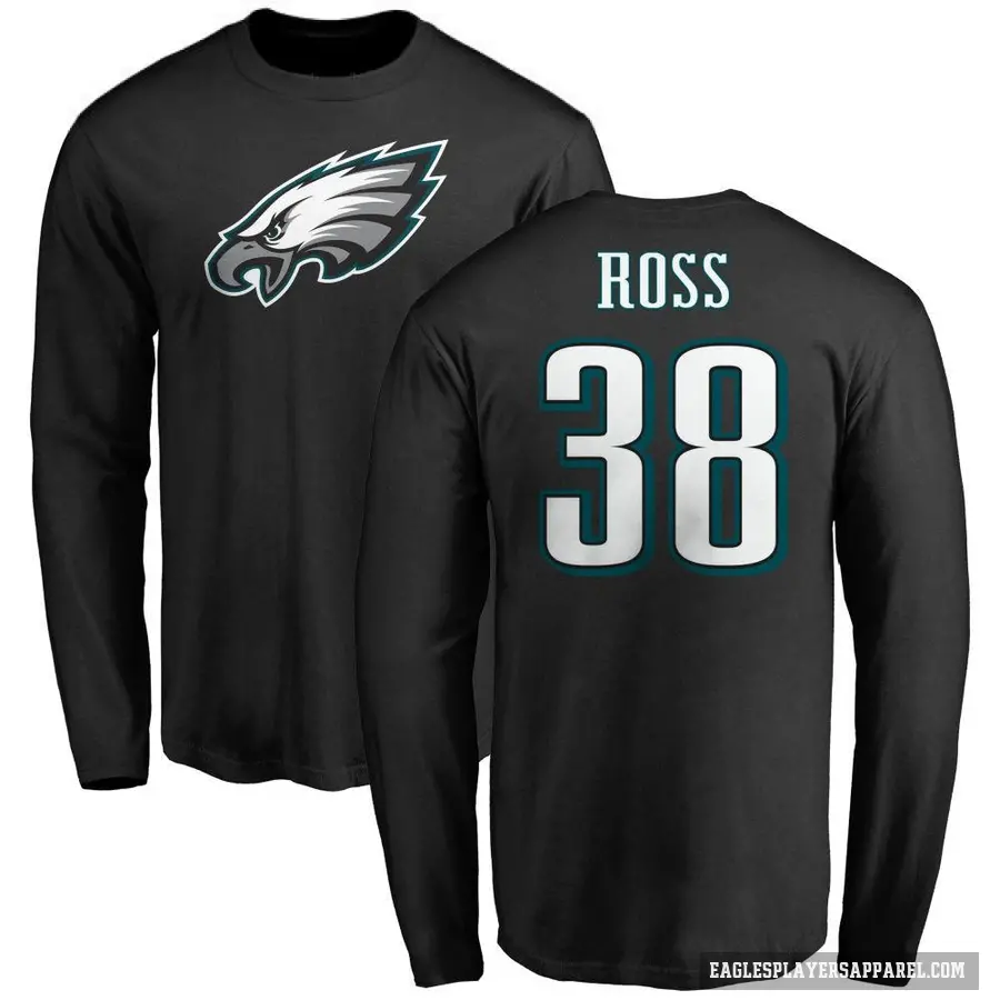 Men's ＃38 John Ross Philadelphia Eagles Black Logo Long Sleeve T-Shirt