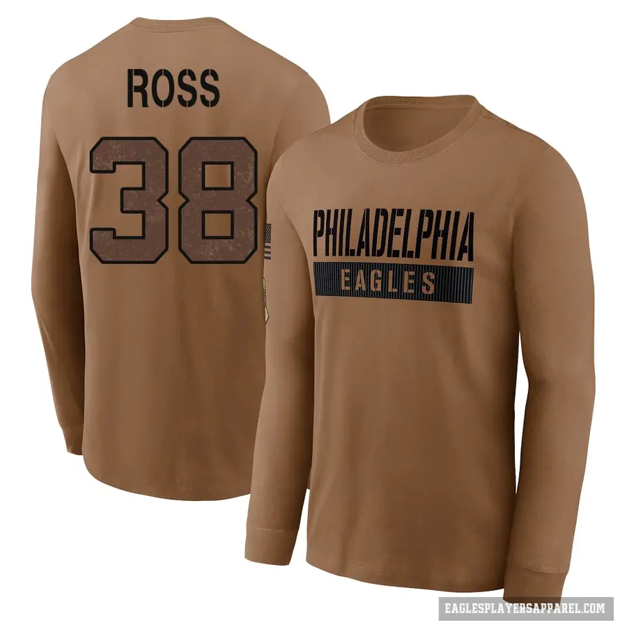 Men's ＃38 John Ross Philadelphia Eagles Brown 2023 Salute To Service Long Sleeve T-Shirt