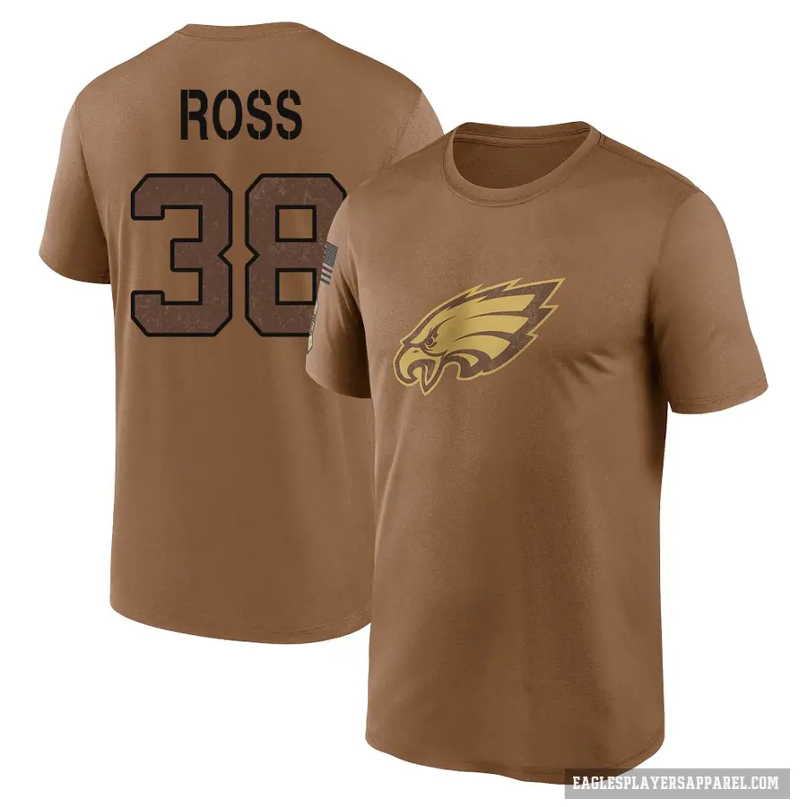 Men's ＃38 John Ross Philadelphia Eagles Brown 2023 Salute To Service Performance T-Shirt