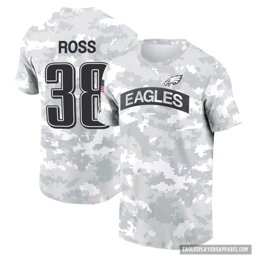 Men's ＃38 John Ross Philadelphia Eagles Camo Arctic 2024 Salute to Service Performance T-Shirt