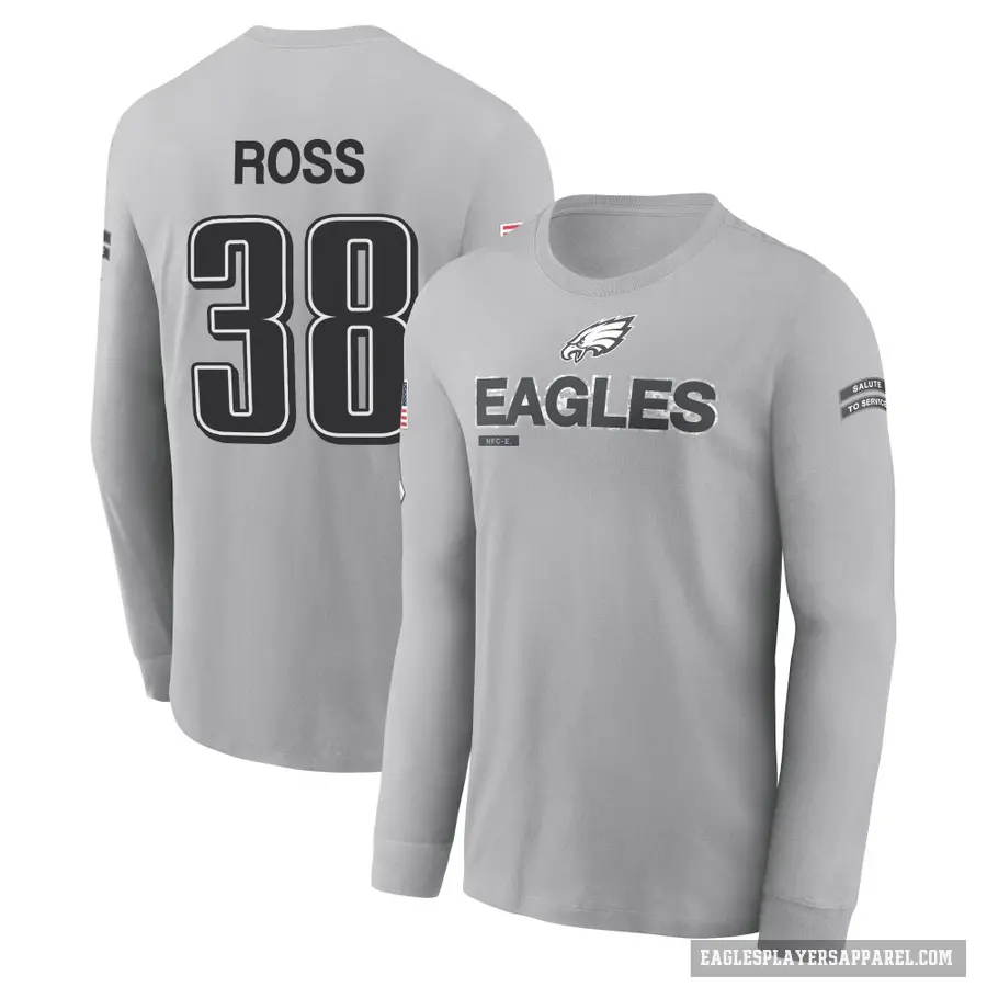 Men's ＃38 John Ross Philadelphia Eagles Gray 2024 Salute to Service Long Sleeve T-Shirt