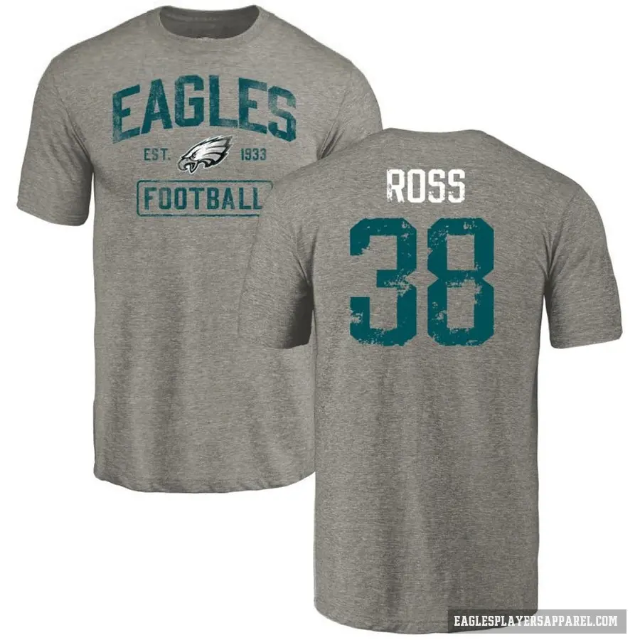 Men's ＃38 John Ross Philadelphia Eagles Gray Distressed T-Shirt