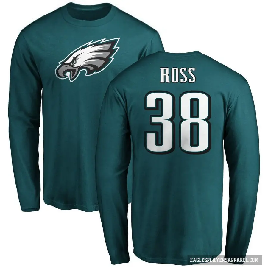 Men's ＃38 John Ross Philadelphia Eagles Green Logo Long Sleeve T-Shirt