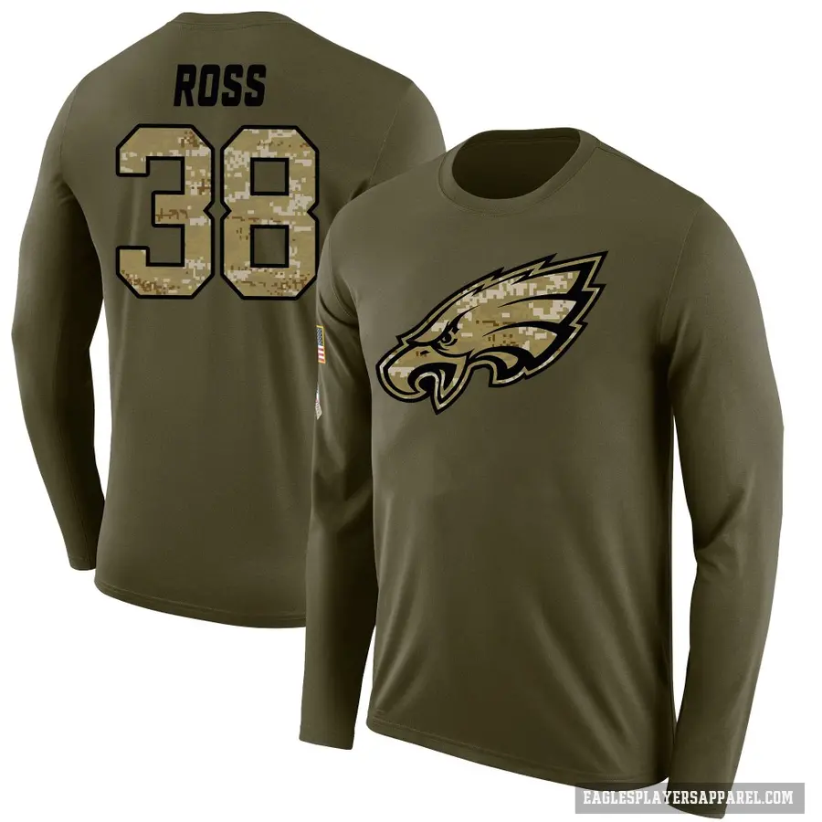 Men's ＃38 John Ross Philadelphia Eagles Olive Salute to Service Sideline Long Sleeve T-Shirt