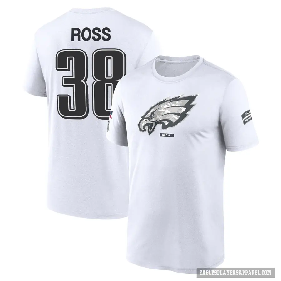 Men's ＃38 John Ross Philadelphia Eagles White 2024 Salute to Service Performance T-Shirt