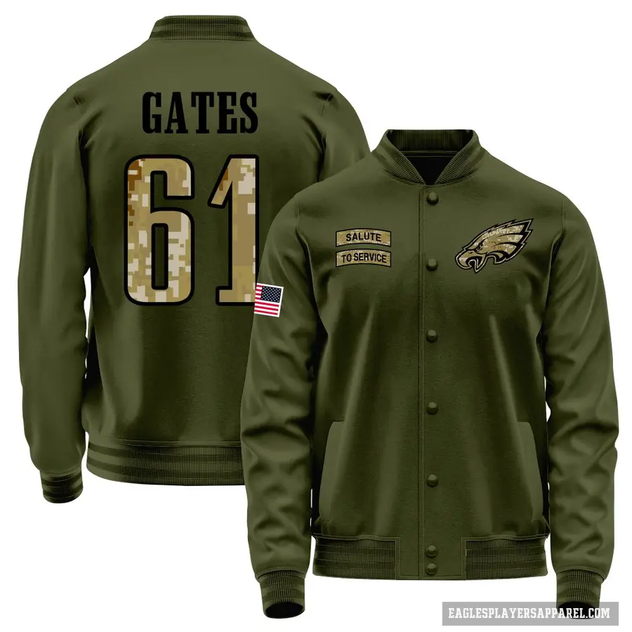 Men's ＃61 Nick Gates Philadelphia Eagles Olive Salute to Service Sideline Performance Jacket