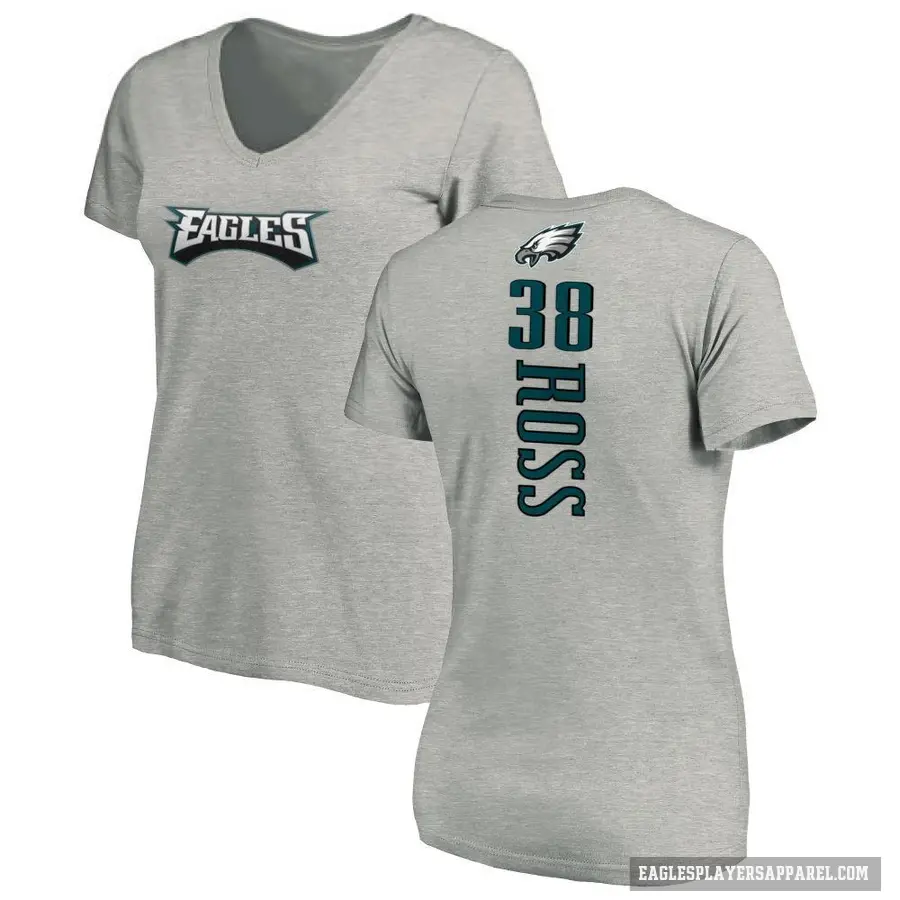 Women's ＃38 John Ross Philadelphia Eagles Ash Backer V-Neck T-Shirt