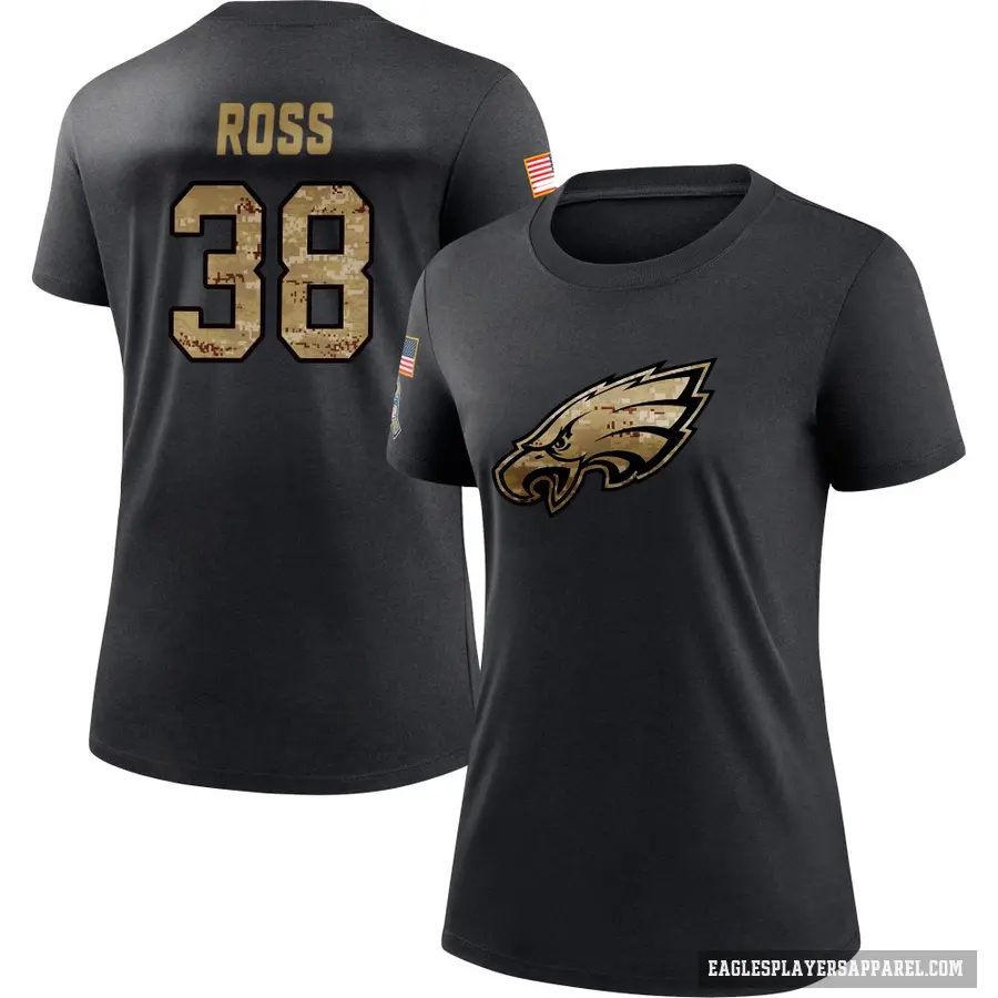 Women's ＃38 John Ross Philadelphia Eagles Black 2020 Salute To Service Performance T-Shirt