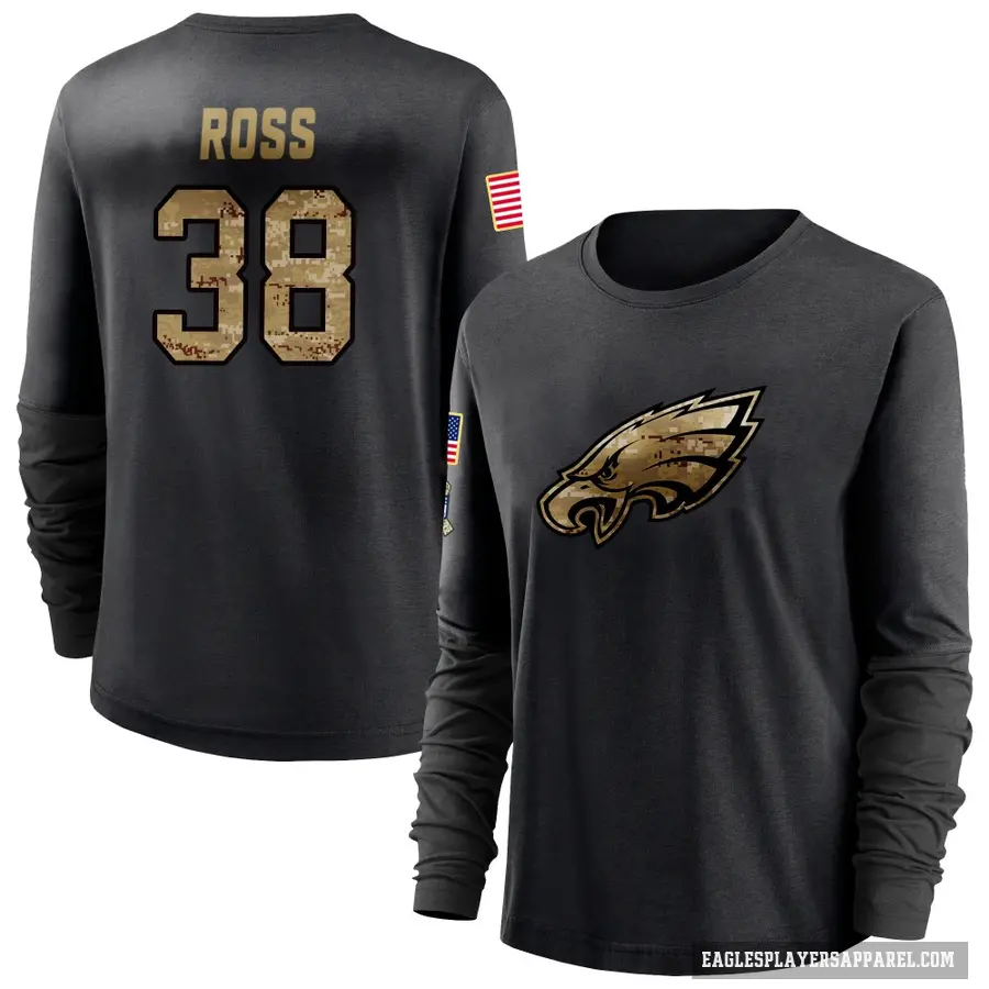 Women's ＃38 John Ross Philadelphia Eagles Black 2020 Salute To Service Sideline Performance Long Sleeve T-Shirt