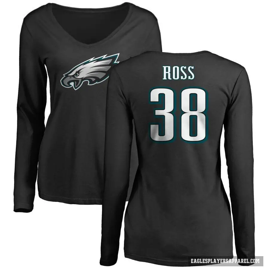 Women's ＃38 John Ross Philadelphia Eagles Black Logo Slim Fit Long Sleeve T-Shirt