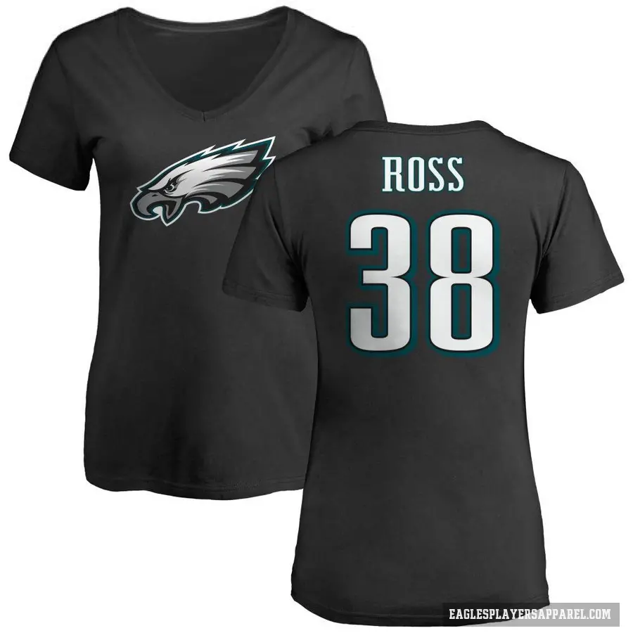 Women's ＃38 John Ross Philadelphia Eagles Black Logo Slim Fit T-Shirt