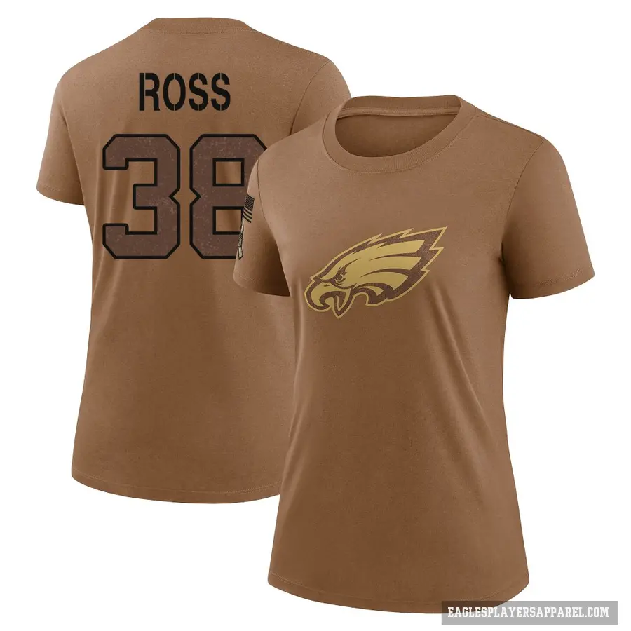 Women's ＃38 John Ross Philadelphia Eagles Brown 2023 Salute To Service Performance T-Shirt