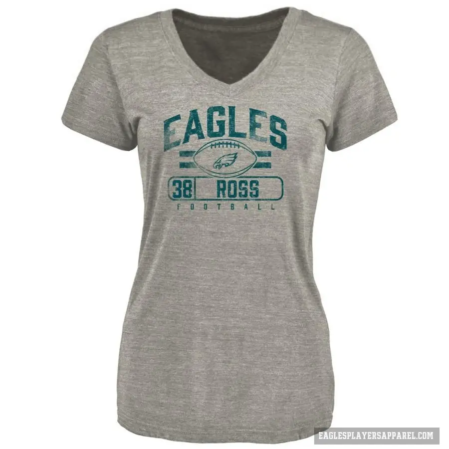 Women's ＃38 John Ross Philadelphia Eagles Gray Flanker T-Shirt Heathered