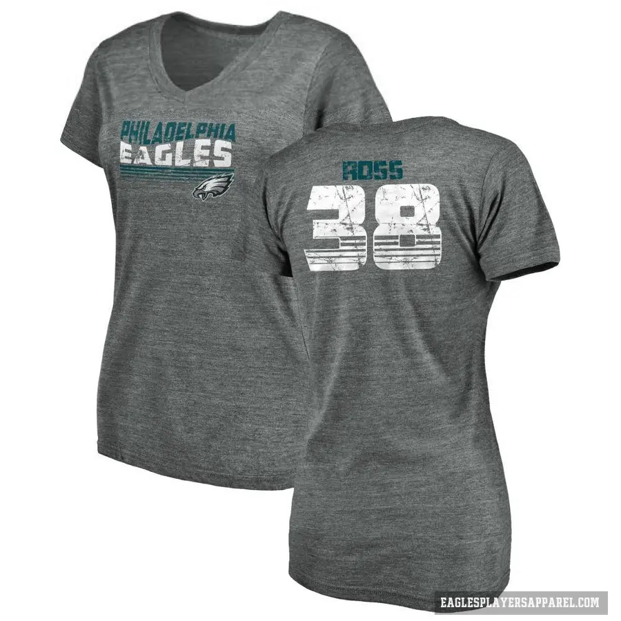 Women's ＃38 John Ross Philadelphia Eagles Gray Retro V-Neck T-Shirt Heathered