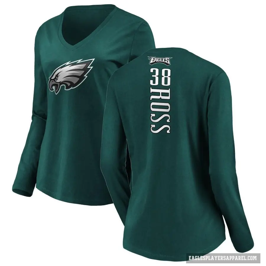 Women's ＃38 John Ross Philadelphia Eagles Green Backer Slim Fit Long Sleeve T-Shirt