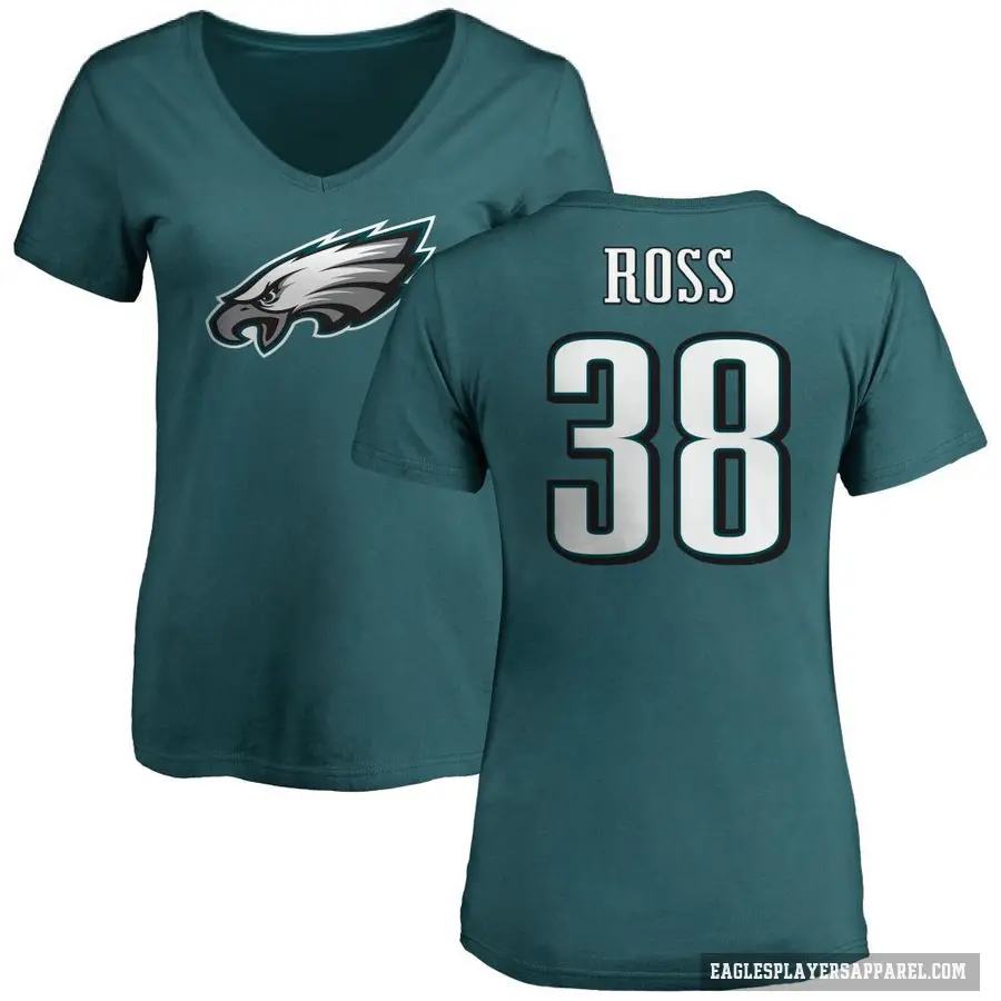 Women's ＃38 John Ross Philadelphia Eagles Green Logo Slim Fit T-Shirt