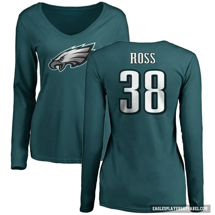 Women's ＃38 John Ross Philadelphia Eagles Green Long Sleeve T-Shirt