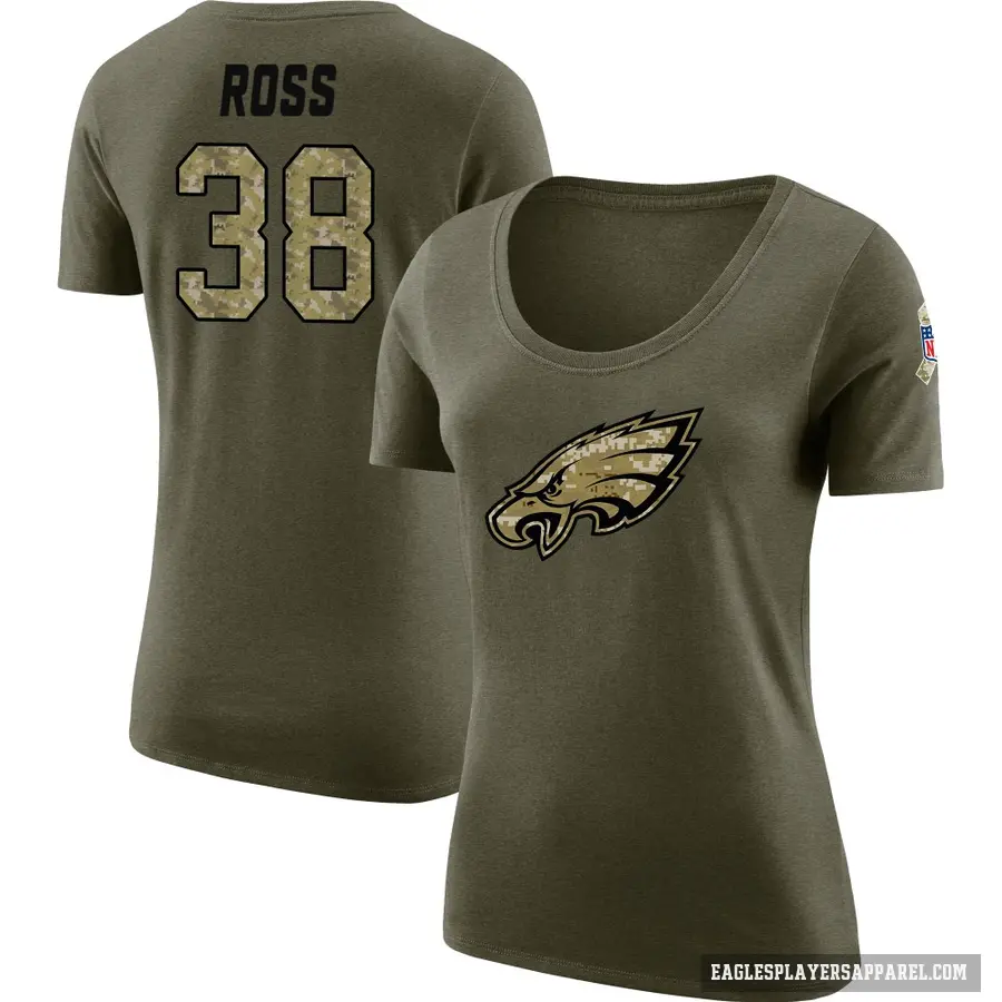 Women's ＃38 John Ross Philadelphia Eagles Olive Salute to Service Scoop Neck T-Shirt