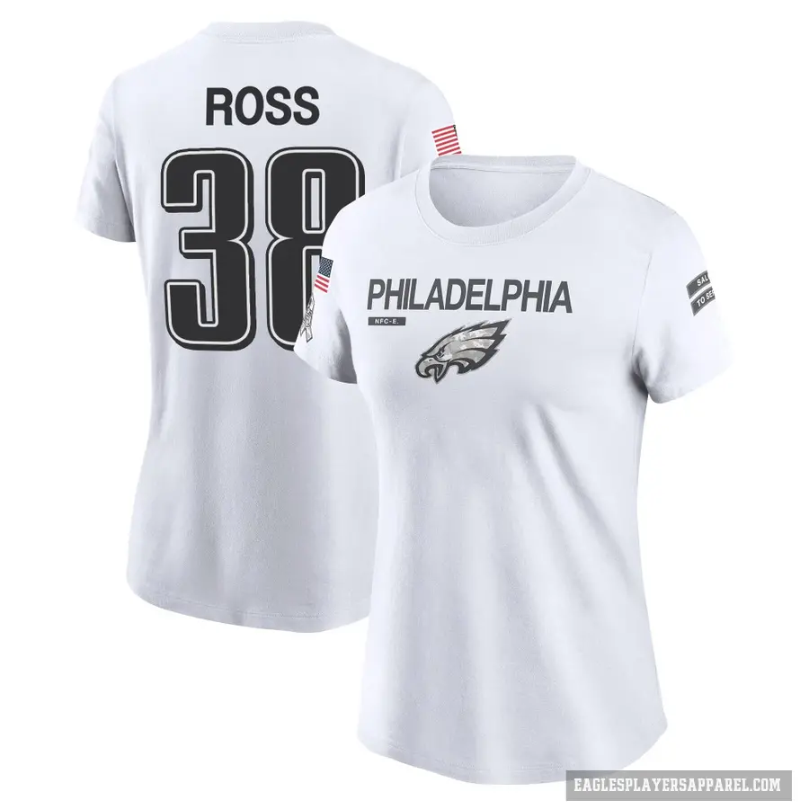 Women's ＃38 John Ross Philadelphia Eagles White 2024 Salute to Service Performance T-Shirt