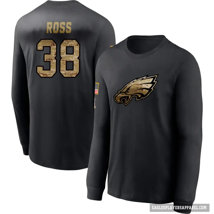 Youth ＃38 John Ross Philadelphia Eagles Black 2020 Salute To Service Sideline Performance Long Sleeve T-Shirt