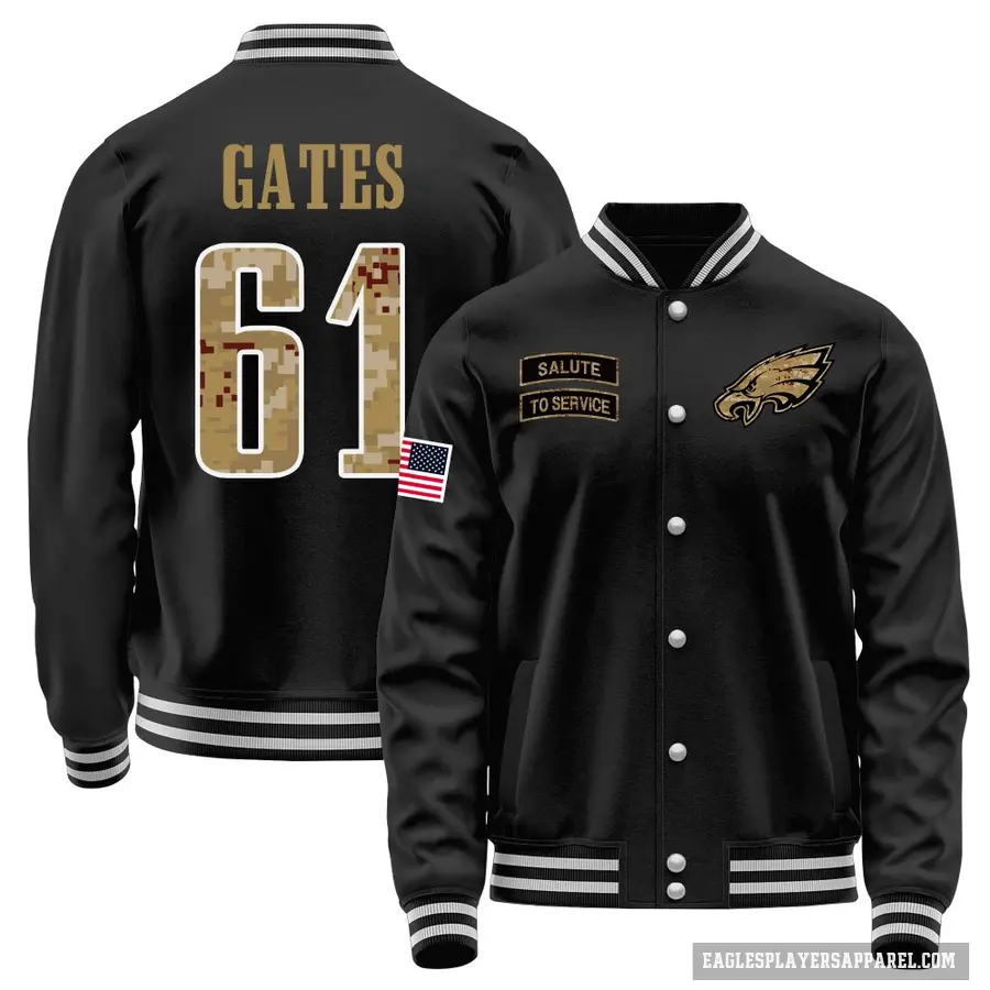 Youth ＃61 Nick Gates Philadelphia Eagles Black Salute to Service Sideline Performance Jacket